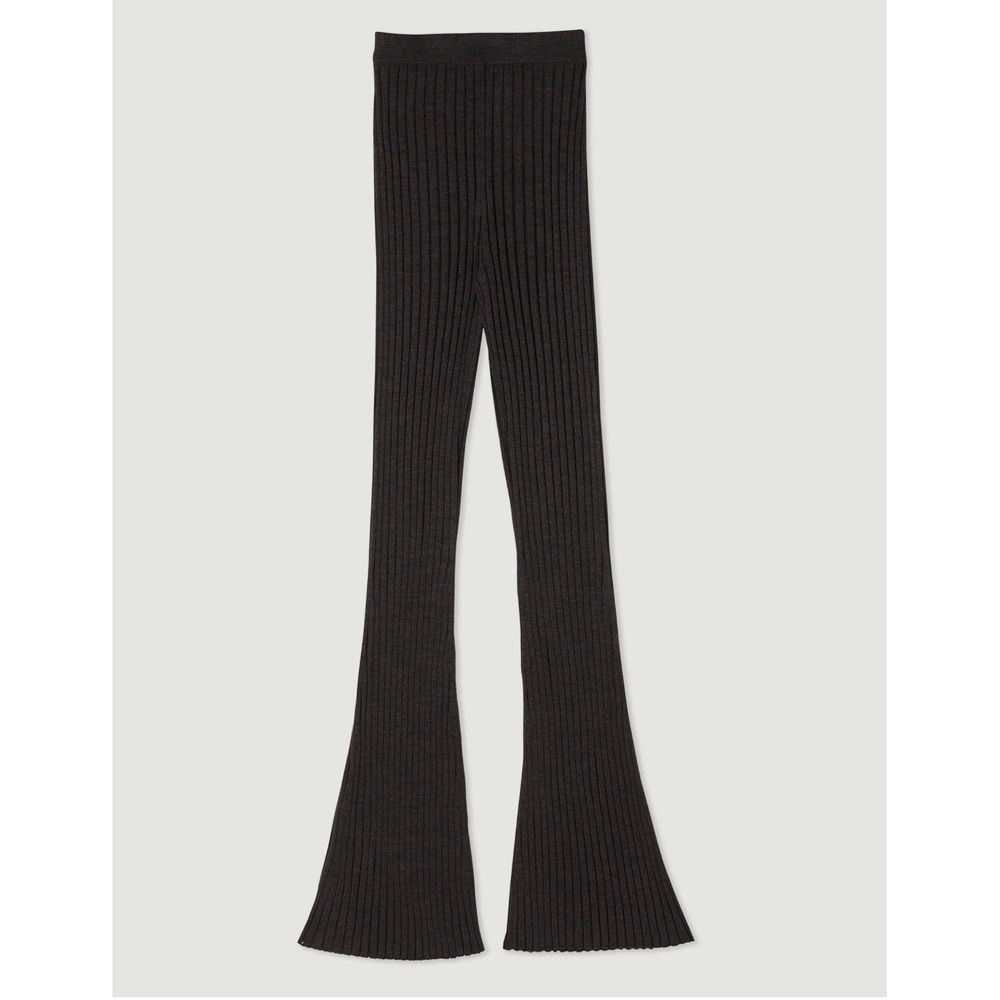H1 Sandro Paris Brown Ribbed Knit Flare Pants‎ High Waisted Trousers 38 Stretchy - Picture 2 of 7